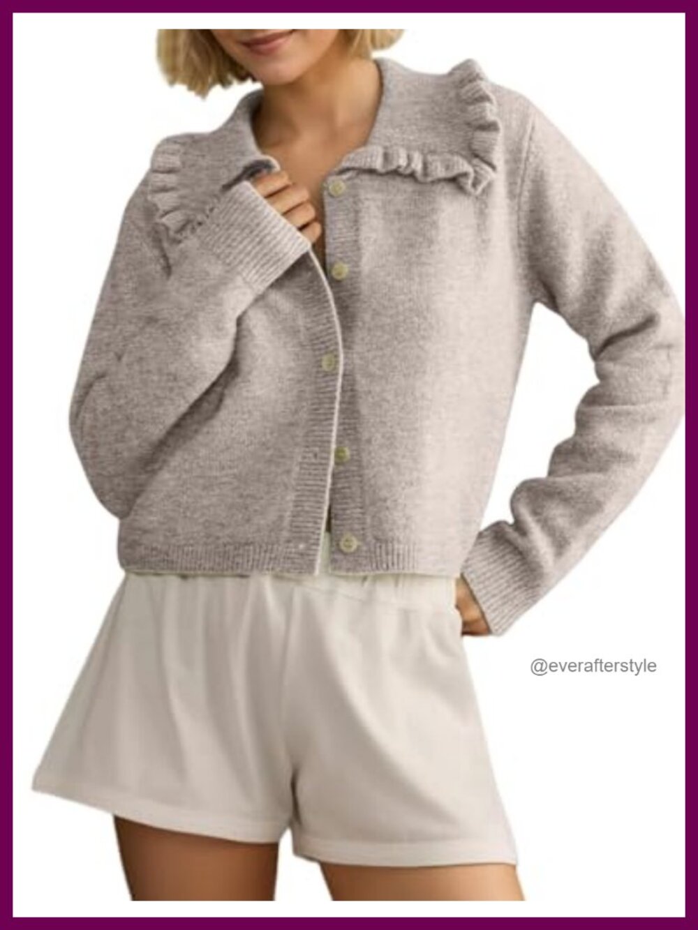 Women's Ruffle Collar Cardigan Preppy Button Up Knit Sweater